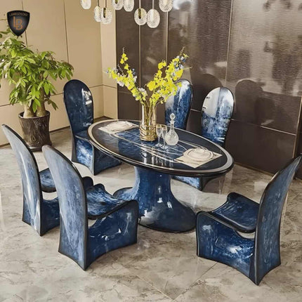 Ensemble table et chaises de salle à manger de luxe moderne – Sièges rembourrés bleus haut de gamme, montage facile, mobilier confortable pour la maison