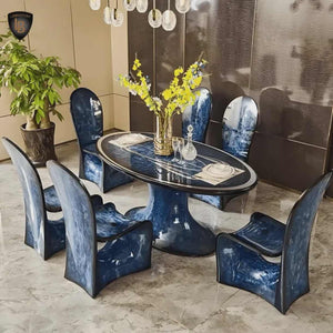 Modern Luxury Dining Table and Chair Set – High-End Blue Upholstered Seats, Easy Assembly, Comfortable Home Furniture