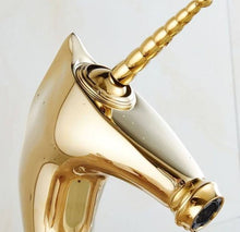 Lade das Bild in den Galerie-Viewer, Gold Faucet Electroplated Unicorn Design Deck-Mounted Black Basin Faucet – Single Long Handle Mixer Tap in Electroplated Gold Brass &amp; Copper
