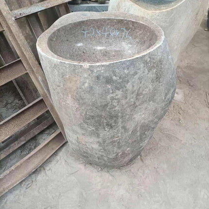 Artistic Stone Pedestal Sink with Wavy Pattern – Elegant Freestanding Bathroom Basin
