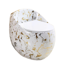 Загрузить изображение в средство просмотра галереи, Luxury Round Egg Shape Floor Mount Toilet – Modern White &amp; Gold One-Piece Siphonic WC for Elegant Bathrooms
