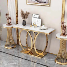 Lade das Bild in den Galerie-Viewer, Elegant Metal Hallway Gold Living Room Furniture Marble Console Table with Stainless Steel Modern for Command Center Minimalist
