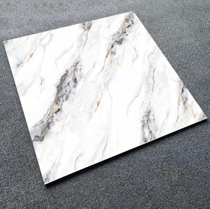 Luxury High-Quality 60x60 cm Electroplated Porcelain Tiles – Marble Design with Glossy Polished Glazed Finish for Indoor Floors