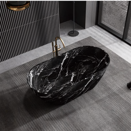 Modern Freestanding Artificial Stone Bathtub – Square or Oval Customizable Spa Tub with Drain | Portable Luxury for Home, Hotel, or Apartment