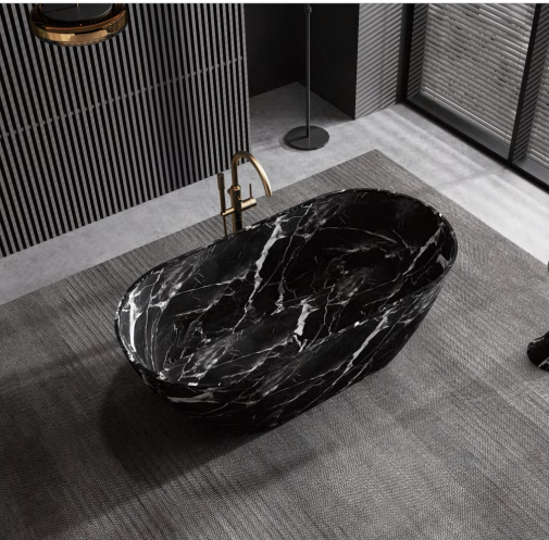 Modern Freestanding Artificial Stone Bathtub – Square or Oval Customizable Spa Tub with Drain | Portable Luxury for Home, Hotel, or Apartment