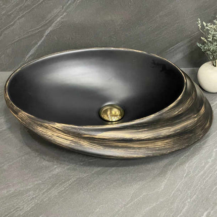 Black Porcelain Oval Hand Wash Vessel Lavabo Bathroom Sinks Art Basin Porcelain Basin Bath Sink