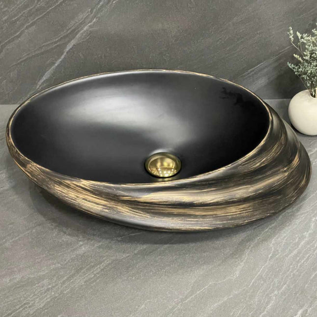 Black Porcelain Oval Hand Wash Vessel Lavabo Bathroom Sinks Art Basin Porcelain Basin Bath Sink