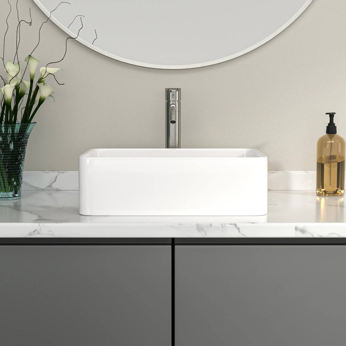 Modern Porcelain Rectangular Mount Washbasin Countertop White Bathroom Vanity Sink Luxury Vessel Wash Basin for Home Hotel Apartment Villa