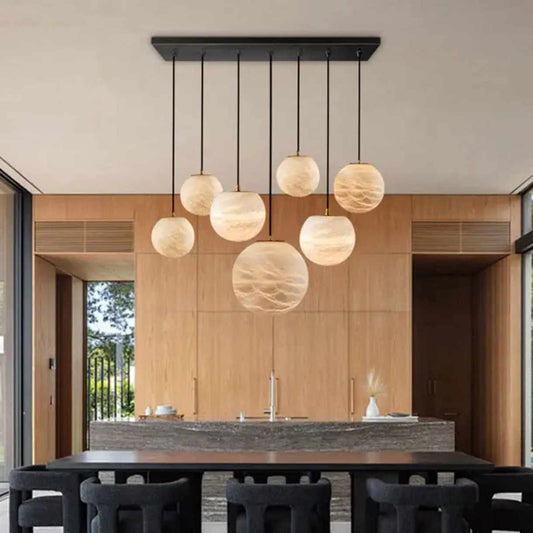 Luxury Modern Multi-Head Round Ball Real Authentic Alabaster Stone Pendant Light 100cm