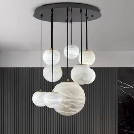 Luxury Modern Multi-Head Round Ball Real Authentic Alabaster Stone Pendant Light 100cm