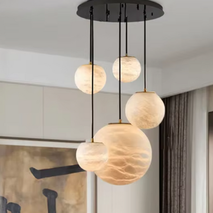 Luxury Modern Multi-Head Round Ball Real Authentic Alabaster Stone Pendant Light 100cm