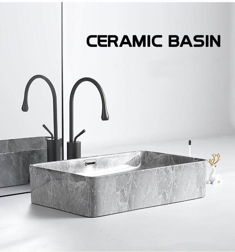 Luxury Small Marble Porcelain Countertop Basin – Modern Hand Wash Sink for Home, Villa, and Hotel Bathroom Vanity