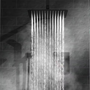 12 Inches Matte Black Ceiling Shower Set System Bathroom Luxury Rain Mixer Shower Combo Set Ceiling Mounted Rainfall