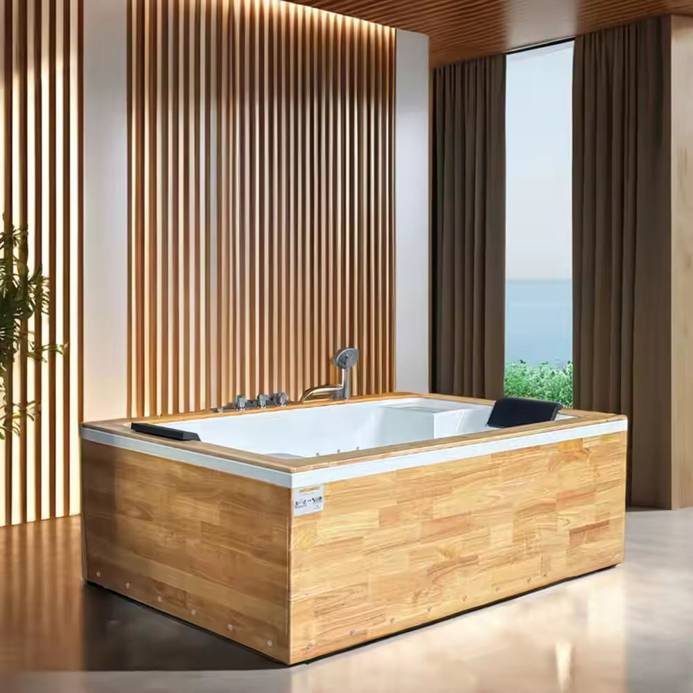 Luxury 2-Person Jacuzzi Bathtub – Indoor Whirlpool Spa Tub with Air Jets, Massage System & Dual Headrest Pillows