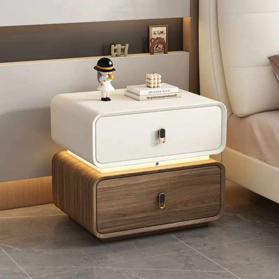 Luxury Bedroom Smart Nightstand with Touch-Sensing LED Light, Wireless Charging, and Fingerprint Unlock – Modern Bedside Table with Intelligent Design