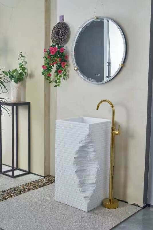 White Artificial Stone Freestanding Bathroom Wash Basin – Unique Modern Engineering