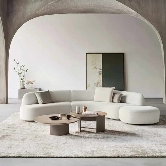 Italian Minimalist Fabric Sofa Set – Wabi-Sabi Inspired Modern Wood & Cloth Sofa for Living Room and VIP Corner