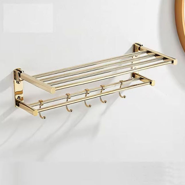 Gold Double-layer Towel Rack with Hooks accessories for Bathroom and Toilet Electroplated Stainless Steel 304 Gold Bathroom Accessories Set Highend