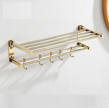 Load image into Gallery viewer, Gold Double-layer Towel Rack with Hooks accessories for Bathroom and Toilet Electroplated Stainless Steel 304 Gold Bathroom Accessories Set Highend
