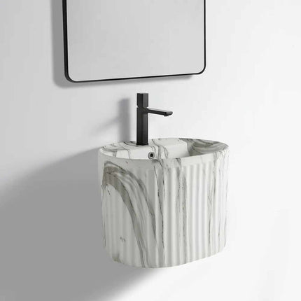Keramikwaschbecken im grauen Marmor-Design – Wandhängendes Halbsäulenwaschbecken