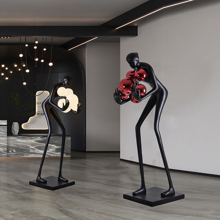Contemporary Human Art Sculpture Floor Lamp with Glass Ball Large Decorative Ornament for Hotel and Modern Interiors
