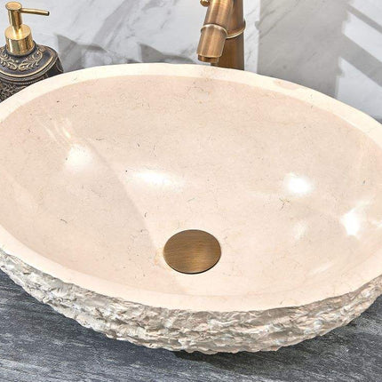 Oval Shape Cream Marble Washbasin – Luxury Natural Stone Bathroom Sink for Modern & Classic Interiors