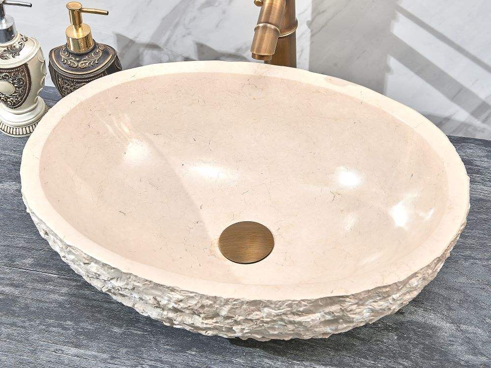 Oval Shape Cream Marble Washbasin – Luxury Natural Stone Bathroom Sink for Modern & Classic Interiors