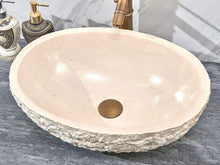 Load image into Gallery viewer, Oval Shape Cream Marble Washbasin – Luxury Natural Stone Bathroom Sink for Modern &amp; Classic Interiors
