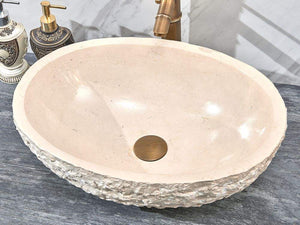 Oval Shape Cream Marble Washbasin – Luxury Natural Stone Bathroom Sink for Modern & Classic Interiors