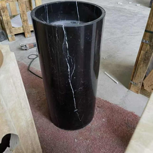 Natural Marble Pedestal Basin Washing Sink Price Luxury Small Vanity Bathroom Stand Alone Sink Stone