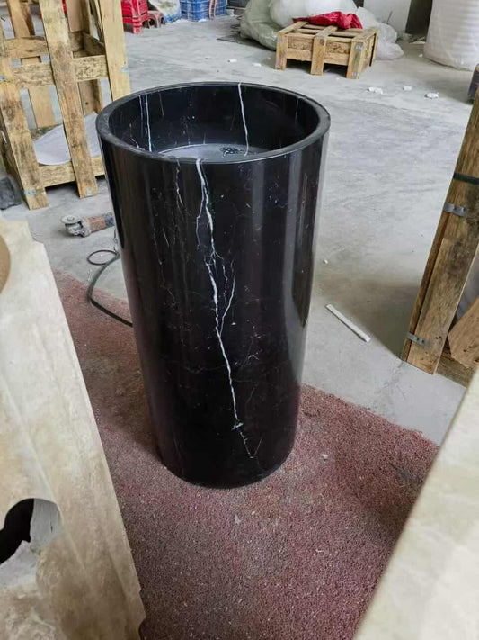 Natural Marble Pedestal Basin Washing Sink Price Luxury Small Vanity Bathroom Stand Alone Sink Stone