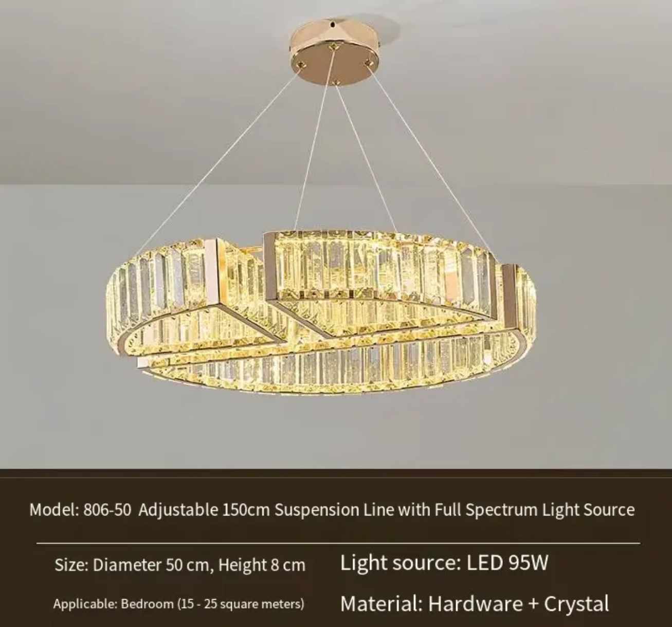 LED Luxurious Chandelier Round Gold Crystal Pendant
