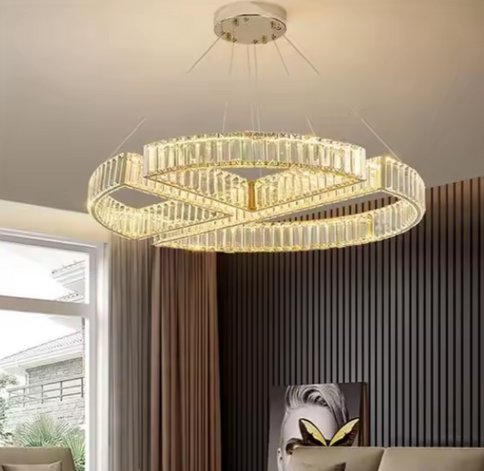 LED Luxurious Chandelier Round Gold Crystal Pendant