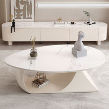 Load image into Gallery viewer, Minimal Wood-Color Oval Coffee Table – Rock Panel Center Table for Small Apartments &amp; Living Rooms
