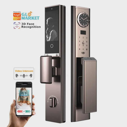 Video Intercom Smart Door Lock with Clock – WiFi Smart Lock with Fingerprint, Password & 3D Face Recognition, Tuya Compatible