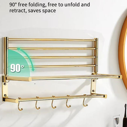 Gold Double-layer Towel Rack with Hooks accessories for Bathroom and Toilet Electroplated Stainless Steel 304 Gold Bathroom Accessories Set Highend