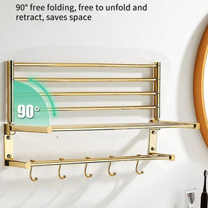 Gold Double-layer Towel Rack with Hooks accessories for Bathroom and Toilet Electroplated Stainless Steel 304 Gold Bathroom Accessories Set Highend