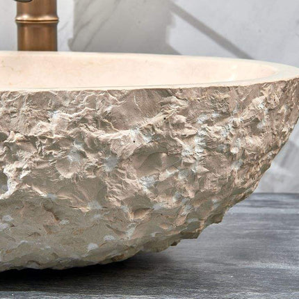 Oval Shape Cream Marble Washbasin – Luxury Natural Stone Bathroom Sink for Modern & Classic Interiors