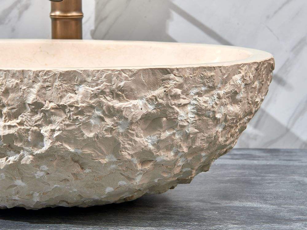 Oval Shape Cream Marble Washbasin – Luxury Natural Stone Bathroom Sink for Modern & Classic Interiors