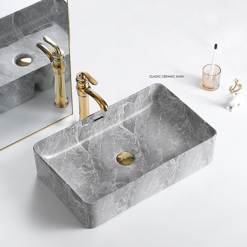 Luxury Small Marble Porcelain Countertop Basin – Modern Hand Wash Sink for Home, Villa, and Hotel Bathroom Vanity