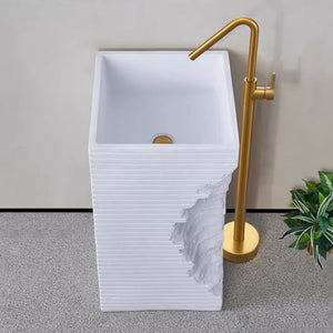 White Artificial Stone Freestanding Bathroom Wash Basin – Unique Modern Engineering