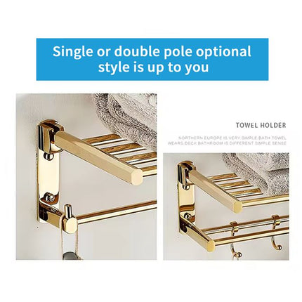 Gold Double-layer Towel Rack with Hooks accessories for Bathroom and Toilet Electroplated Stainless Steel 304 Gold Bathroom Accessories Set Highend