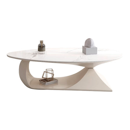 Table basse ovale minimaliste couleur bois – Table centrale à panneaux de pierre pour petits appartements et salons