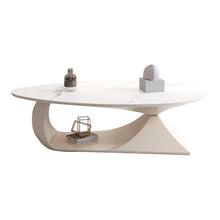 Load image into Gallery viewer, Minimal Wood-Color Oval Coffee Table – Rock Panel Center Table for Small Apartments &amp; Living Rooms
