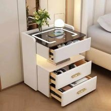 Load image into Gallery viewer, Luxury Bedroom Smart Nightstand with Touch-Sensing LED Light, Wireless Charging, and Fingerprint Unlock – Modern Bedside Table with Intelligent Design
