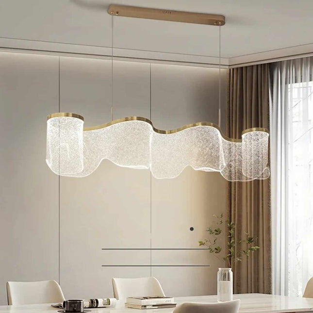 Modern Minimalist Indoor LED Acrylic Light Luxury Chandelier Long Strip Wave Pendant for Home Office with Adjustable Height