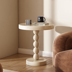 Modern Cream White Side Table – High-End Small Round Coffee Table for Living Room & Home Décor