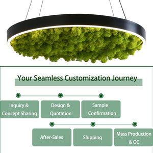 Unique RGB Dimmable LED Ceiling Light – Modern Round Chandelier with Moss Decoration for Restaurants & Cafes
