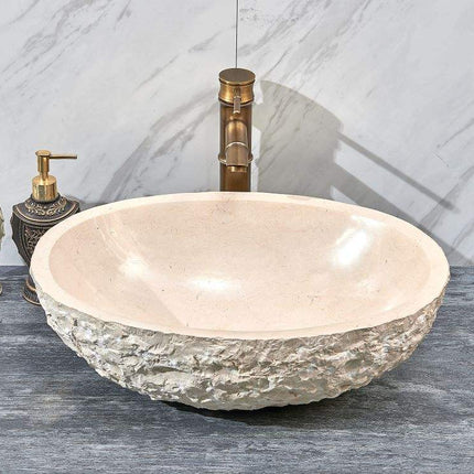 Oval Shape Cream Marble Washbasin – Luxury Natural Stone Bathroom Sink for Modern & Classic Interiors