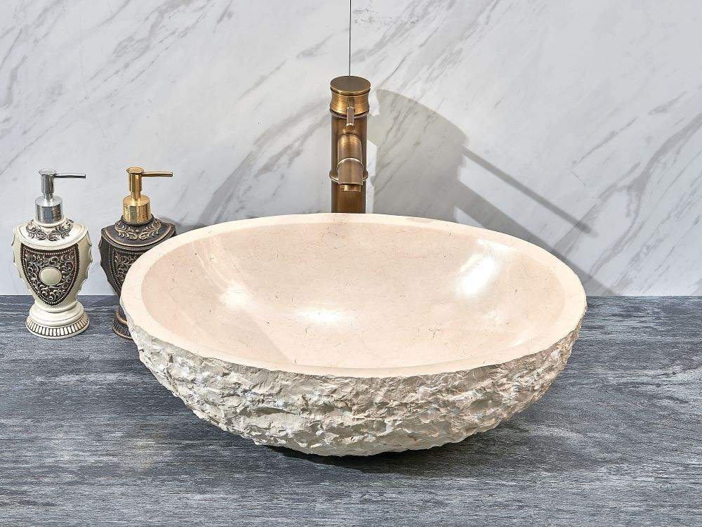 Oval Shape Cream Marble Washbasin – Luxury Natural Stone Bathroom Sink for Modern & Classic Interiors